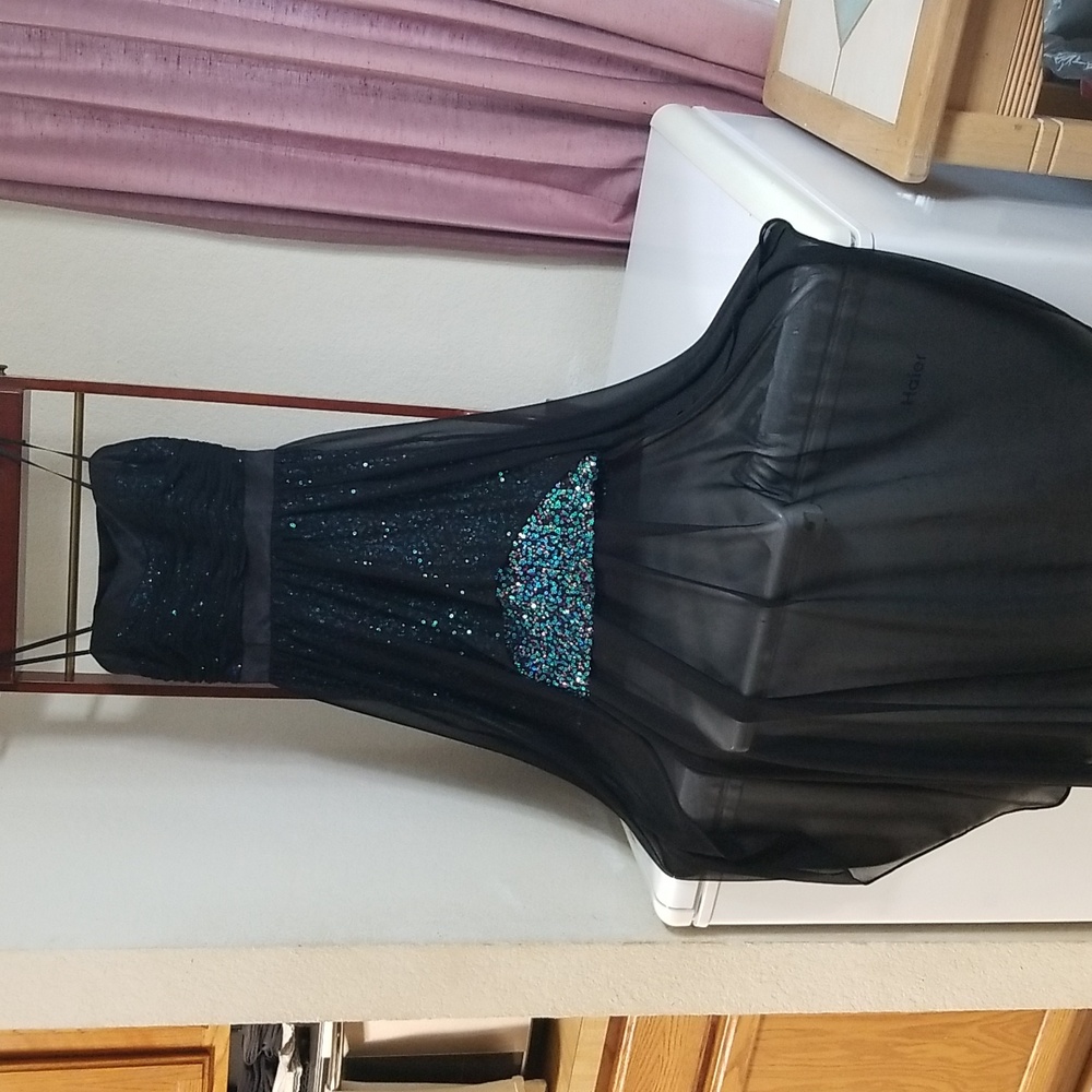 Formal Sequin Chiffon Mini Dress with attached mermaid long train.